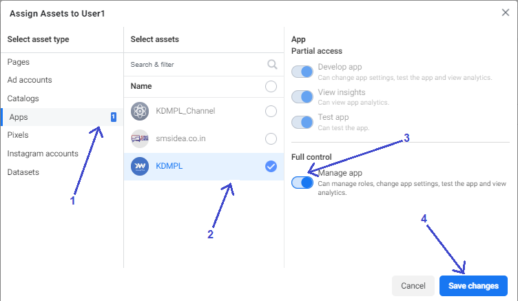 Business Settings on Creating a Permanent Access Token